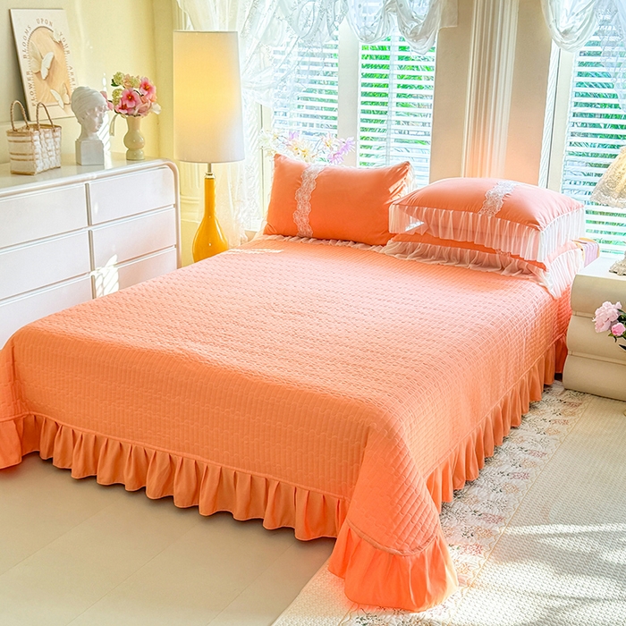 91家纺网 家纺一手货源 找家纺 唐人居 2026新款水洗棉花边床盖四件套-花影系列 花影-暖橘