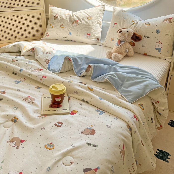 91家纺网 家纺一手货源 找家纺 苏羿家纺 2026春夏新款亲肤水洗棉印花夏被空调被夏凉被被子被芯 萌趣小狗