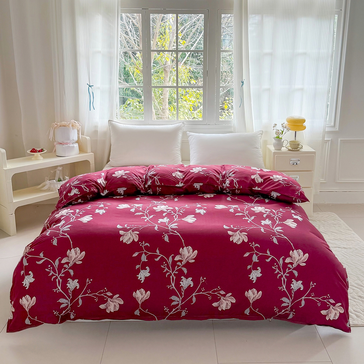 91家纺网 家纺一手货源 找家纺 梵巢家纺 芦荟棉被套，被罩化纤被套 酒红玉枝