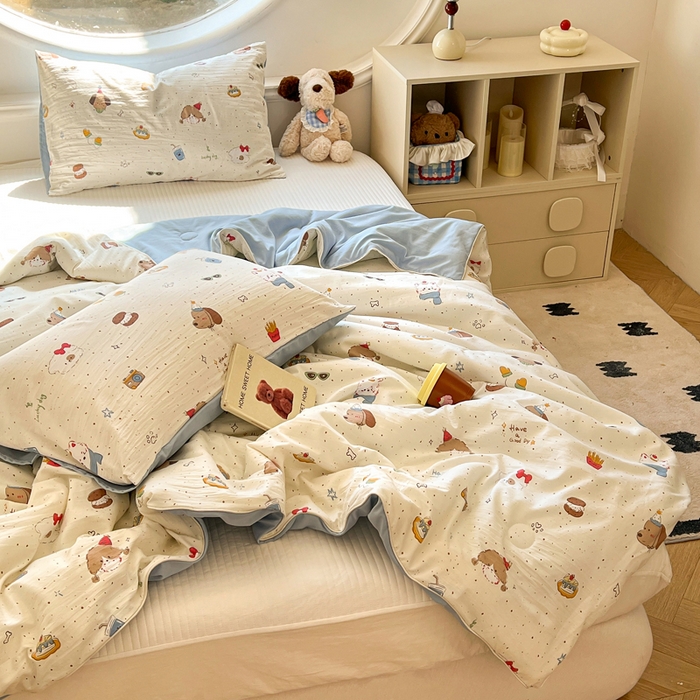 91家纺网 家纺一手货源 找家纺 苏羿家纺 2026春夏新款亲肤水洗棉印花夏被空调被夏凉被被子被芯 萌趣小狗