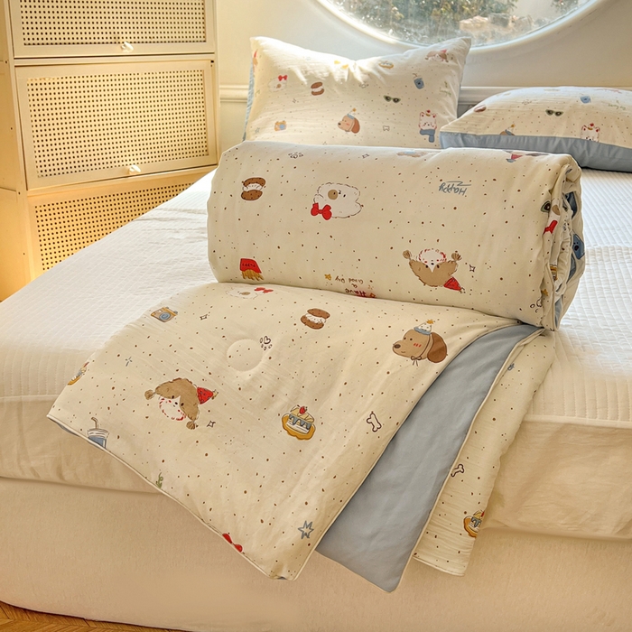 91家纺网 家纺一手货源 找家纺 苏羿家纺 2026春夏新款亲肤水洗棉印花夏被空调被夏凉被被子被芯 萌趣小狗