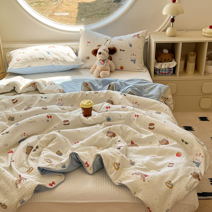 91家纺网 家纺一手货源 找家纺 苏羿家纺 2026春夏新款亲肤水洗棉印花夏被空调被夏凉被被子被芯 萌趣小狗