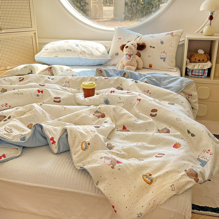 91家纺网 家纺一手货源 找家纺 苏羿家纺 2026春夏新款亲肤水洗棉印花夏被空调被夏凉被被子被芯 萌趣小狗