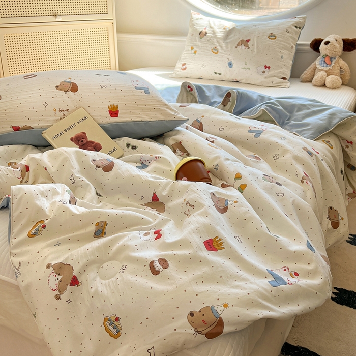 91家纺网 家纺一手货源 找家纺 苏羿家纺 2026春夏新款亲肤水洗棉印花夏被空调被夏凉被被子被芯 萌趣小狗