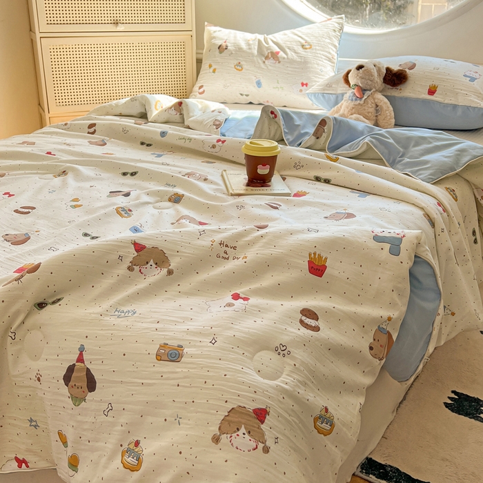 91家纺网 家纺一手货源 找家纺 苏羿家纺 2026春夏新款亲肤水洗棉印花夏被空调被夏凉被被子被芯 萌趣小狗