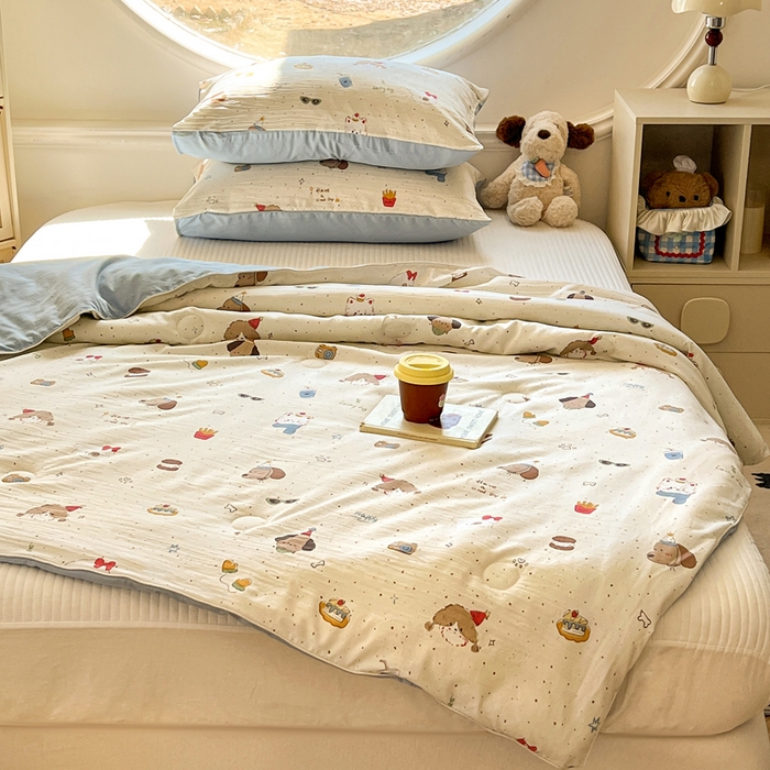 91家纺网 家纺一手货源 找家纺 苏羿家纺 2026春夏新款亲肤水洗棉印花夏被空调被夏凉被被子被芯 萌趣小狗