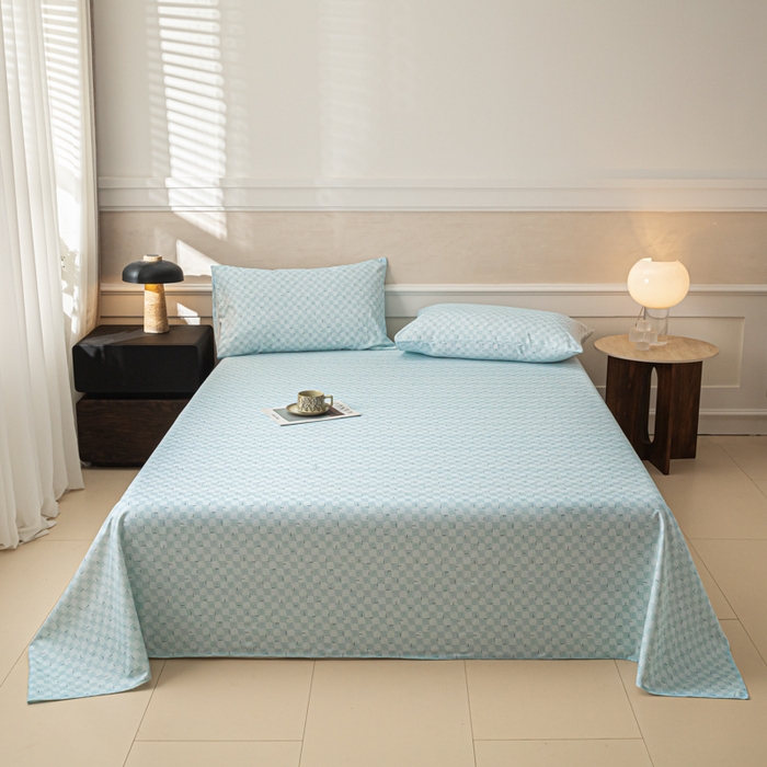 91家纺网 家纺一手货源 找家纺 爱彼家纺 2026新款纯棉提花A类新款老粗布夏季凉席单床单床单三件套-提花系列一 全棉提花-浅海冰蓝