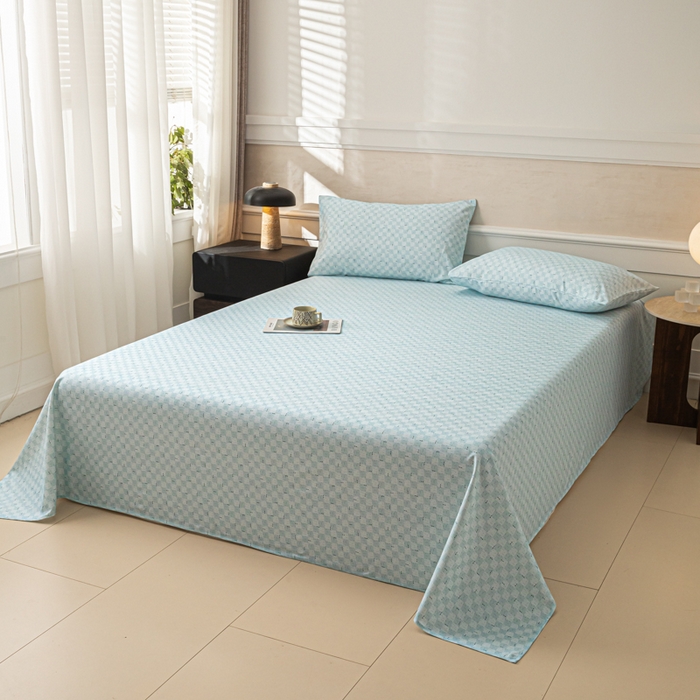 91家纺网 家纺一手货源 找家纺 爱彼家纺 2026新款纯棉提花A类新款老粗布夏季凉席单床单床单三件套-提花系列一 全棉提花-浅海冰蓝