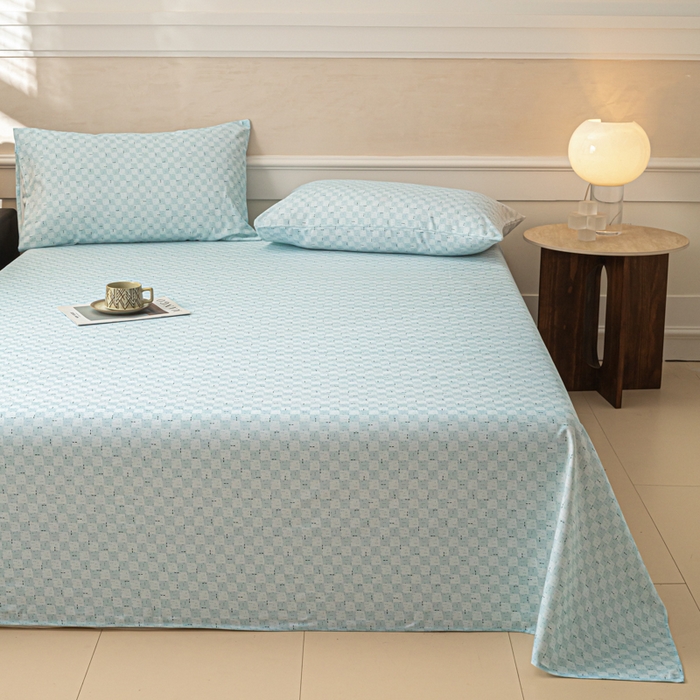 91家纺网 家纺一手货源 找家纺 爱彼家纺 2026新款纯棉提花A类新款老粗布夏季凉席单床单床单三件套-提花系列一 全棉提花-浅海冰蓝