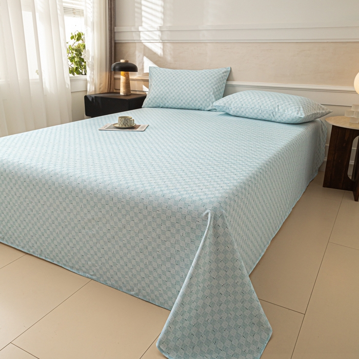 91家纺网 家纺一手货源 找家纺 爱彼家纺 2026新款纯棉提花A类新款老粗布夏季凉席单床单床单三件套-提花系列一 全棉提花-浅海冰蓝