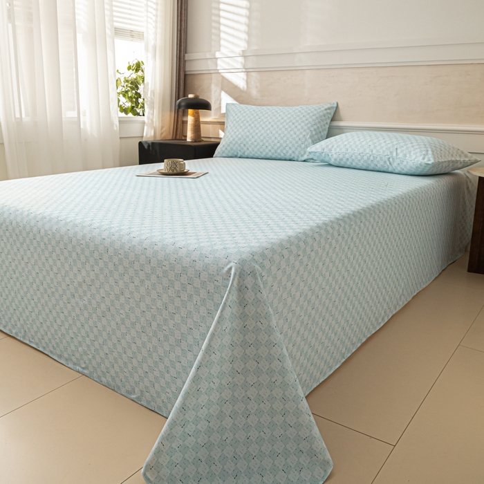 91家纺网 家纺一手货源 找家纺 爱彼家纺 2026新款纯棉提花A类新款老粗布夏季凉席单床单床单三件套-提花系列一 全棉提花-浅海冰蓝