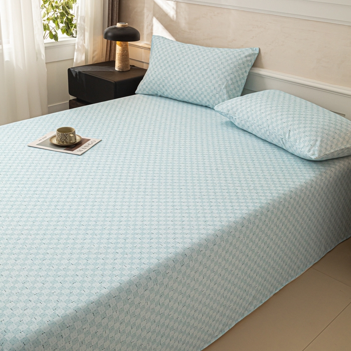 91家纺网 家纺一手货源 找家纺 爱彼家纺 2026新款纯棉提花A类新款老粗布夏季凉席单床单床单三件套-提花系列一 全棉提花-浅海冰蓝