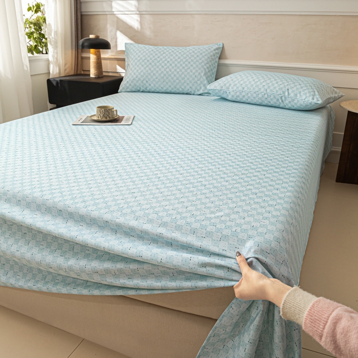 91家纺网 家纺一手货源 找家纺 爱彼家纺 2026新款纯棉提花A类新款老粗布夏季凉席单床单床单三件套-提花系列一 全棉提花-浅海冰蓝