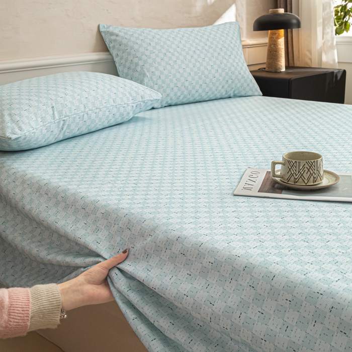 91家纺网 家纺一手货源 找家纺 爱彼家纺 2026新款纯棉提花A类新款老粗布夏季凉席单床单床单三件套-提花系列一 全棉提花-浅海冰蓝