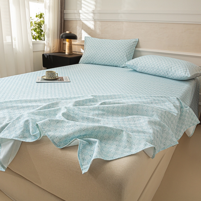 91家纺网 家纺一手货源 找家纺 爱彼家纺 2026新款纯棉提花A类新款老粗布夏季凉席单床单床单三件套-提花系列一 全棉提花-浅海冰蓝