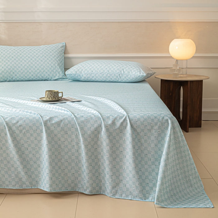 91家纺网 家纺一手货源 找家纺 爱彼家纺 2026新款纯棉提花A类新款老粗布夏季凉席单床单床单三件套-提花系列一 全棉提花-浅海冰蓝