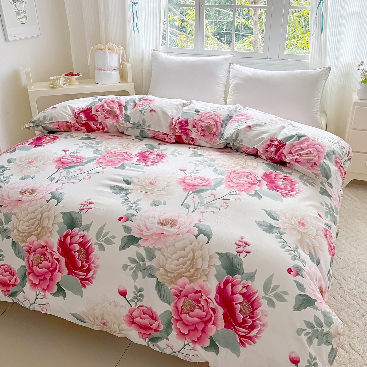 91家纺网 家纺一手货源 找家纺 梵巢家纺 芦荟棉被套，被罩化纤被套 花开富贵