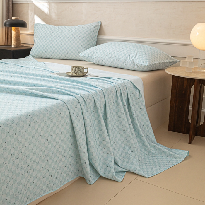 91家纺网 家纺一手货源 找家纺 爱彼家纺 2026新款纯棉提花A类新款老粗布夏季凉席单床单床单三件套-提花系列一 全棉提花-浅海冰蓝