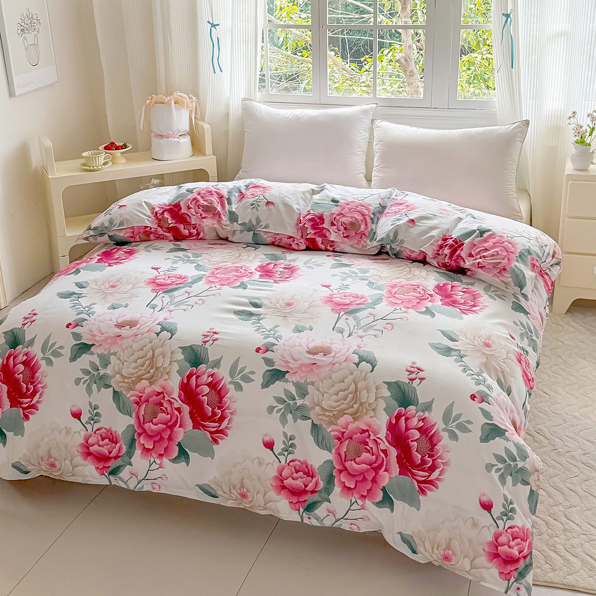 91家纺网 家纺一手货源 找家纺 梵巢家纺 芦荟棉被套，被罩化纤被套 花开富贵