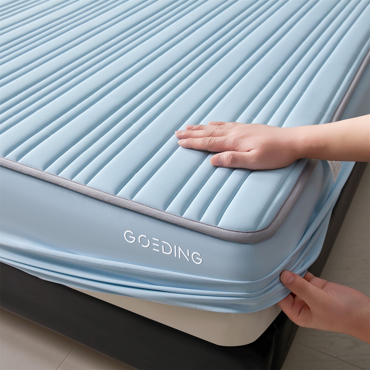 91家纺网 家纺一手货源 找家纺 （总）雯豆家纺 2026春夏新品氨纶凉感床笠夹棉款床笠三件套床垫保护套