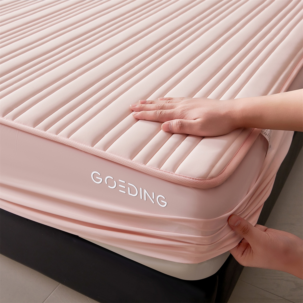 雯豆家纺 2026春夏新品氨纶凉感床笠夹棉款床笠三件套床垫保护套 知夏-粉