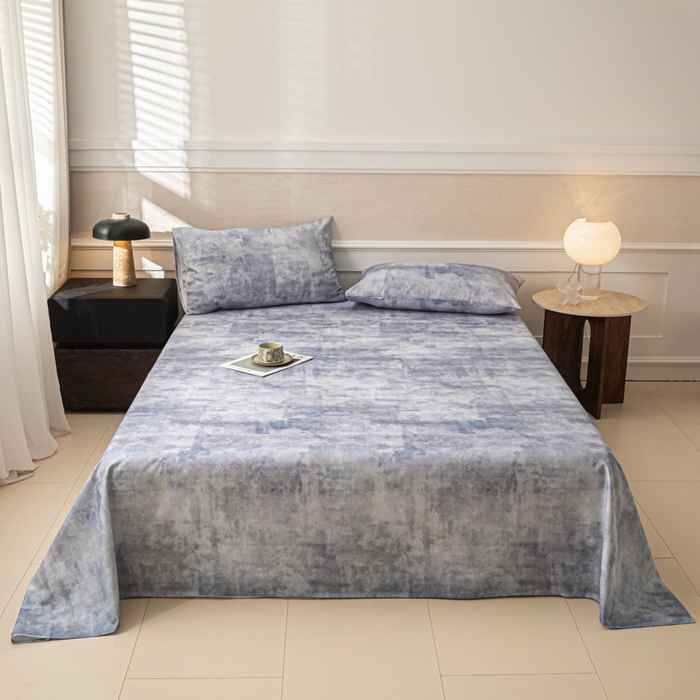 91家纺网 家纺一手货源 找家纺 爱彼家纺 2026新款纯棉提花A类新款老粗布夏季凉席单床单床单三件套-提花系列一 全棉提花-烟蓝石影