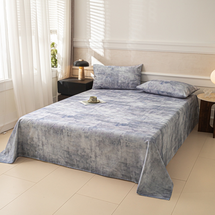 91家纺网 家纺一手货源 找家纺 爱彼家纺 2026新款纯棉提花A类新款老粗布夏季凉席单床单床单三件套-提花系列一 全棉提花-烟蓝石影