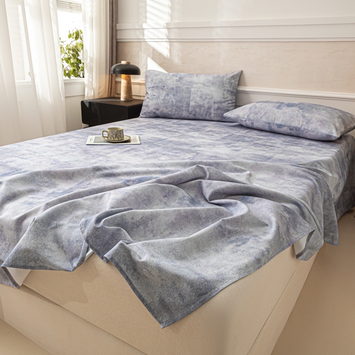 91家纺网 家纺一手货源 找家纺 爱彼家纺 2026新款纯棉提花A类新款老粗布夏季凉席单床单床单三件套-提花系列一 全棉提花-烟蓝石影