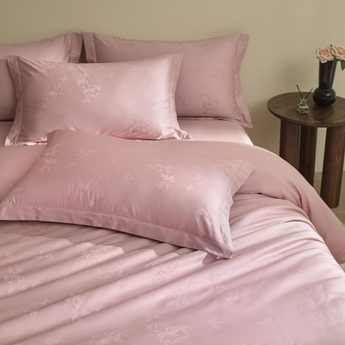 91家纺网 家纺一手货源 找家纺 欧乐蒂 2026新款亲肤棉提花四件套竹影系列 竹影-胭脂