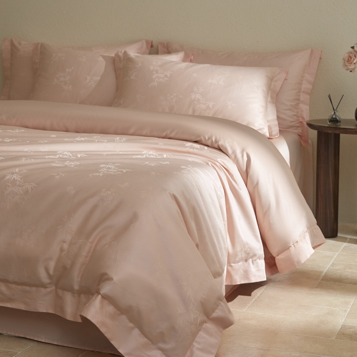 91家纺网 家纺一手货源 找家纺 欧乐蒂 2026新款亲肤棉提花四件套竹影系列 竹影-粉玉