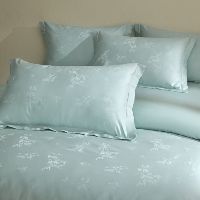 91家纺网 家纺一手货源 找家纺 欧乐蒂 2026新款亲肤棉提花四件套竹影系列 竹影-翠兰