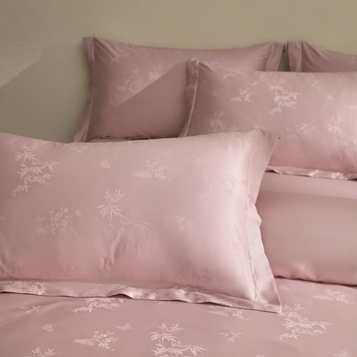 91家纺网 家纺一手货源 找家纺 欧乐蒂 2026新款亲肤棉提花四件套竹影系列 竹影-胭脂