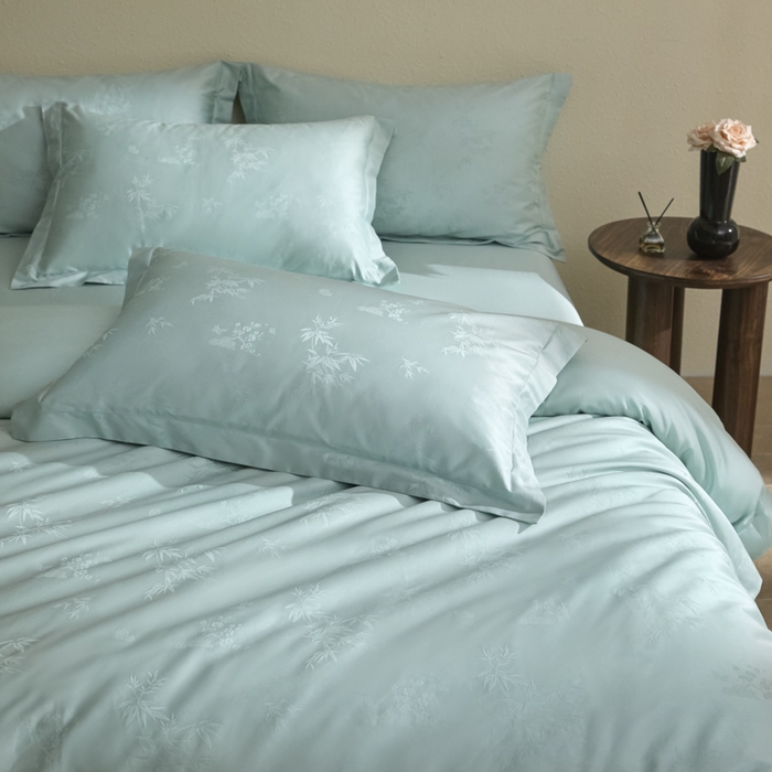 91家纺网 家纺一手货源 找家纺 欧乐蒂 2026新款亲肤棉提花四件套竹影系列 竹影-翠兰