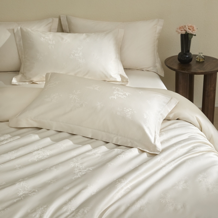 91家纺网 家纺一手货源 找家纺 欧乐蒂 2026新款亲肤棉提花四件套竹影系列 竹影-白昔