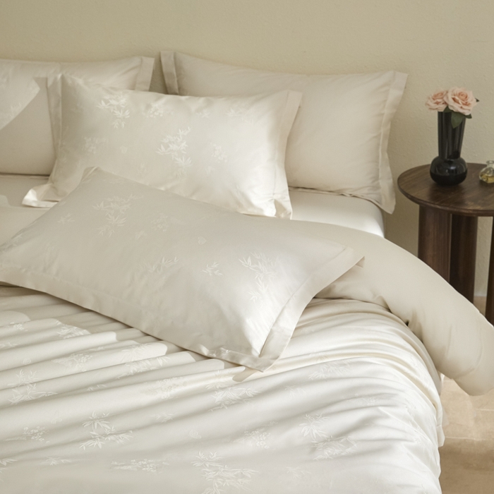 91家纺网 家纺一手货源 找家纺 欧乐蒂 2026新款亲肤棉提花四件套竹影系列 竹影-白昔