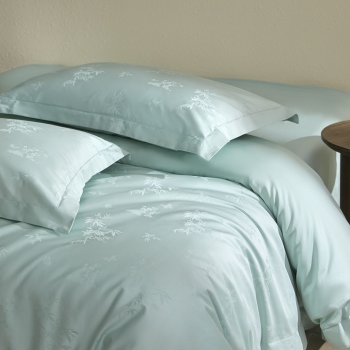 91家纺网 家纺一手货源 找家纺 欧乐蒂 2026新款亲肤棉提花四件套竹影系列 竹影-翠兰