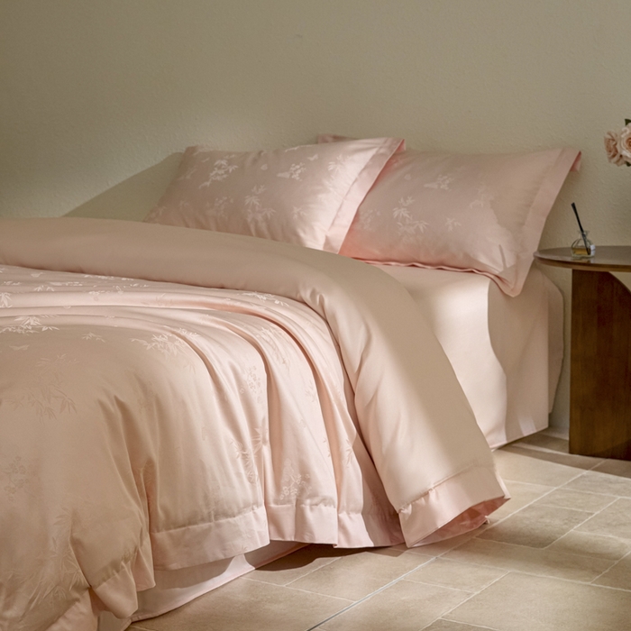 91家纺网 家纺一手货源 找家纺 欧乐蒂 2026新款亲肤棉提花四件套竹影系列 竹影-粉玉