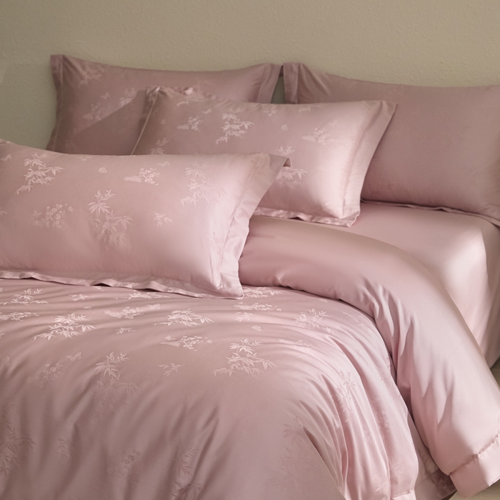 91家纺网 家纺一手货源 找家纺 欧乐蒂 2026新款亲肤棉提花四件套竹影系列 竹影-胭脂