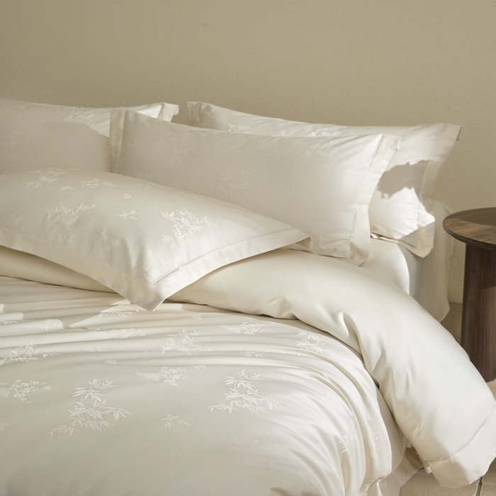 91家纺网 家纺一手货源 找家纺 欧乐蒂 2026新款亲肤棉提花四件套竹影系列 竹影-白昔