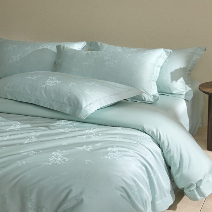 91家纺网 家纺一手货源 找家纺 欧乐蒂 2026新款亲肤棉提花四件套竹影系列 竹影-翠兰