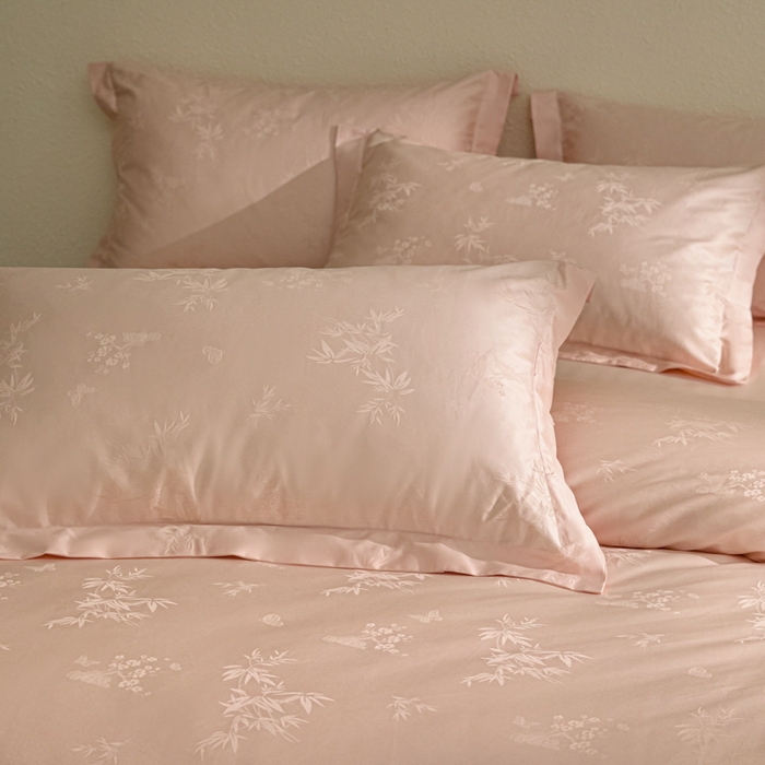 91家纺网 家纺一手货源 找家纺 欧乐蒂 2026新款亲肤棉提花四件套竹影系列 竹影-粉玉