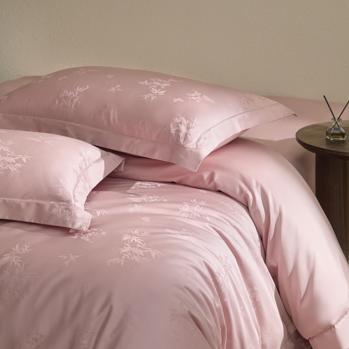 91家纺网 家纺一手货源 找家纺 欧乐蒂 2026新款亲肤棉提花四件套竹影系列 竹影-胭脂