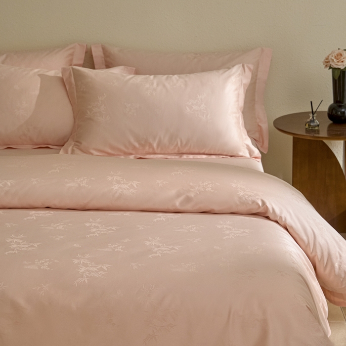 91家纺网 家纺一手货源 找家纺 欧乐蒂 2026新款亲肤棉提花四件套竹影系列 竹影-粉玉