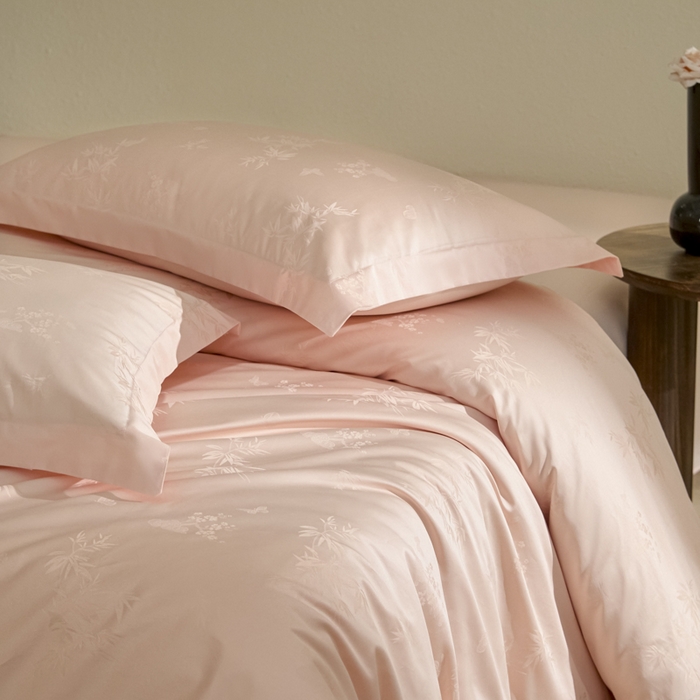 91家纺网 家纺一手货源 找家纺 欧乐蒂 2026新款亲肤棉提花四件套竹影系列 竹影-粉玉