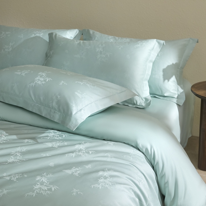 91家纺网 家纺一手货源 找家纺 欧乐蒂 2026新款亲肤棉提花四件套竹影系列 竹影-翠兰