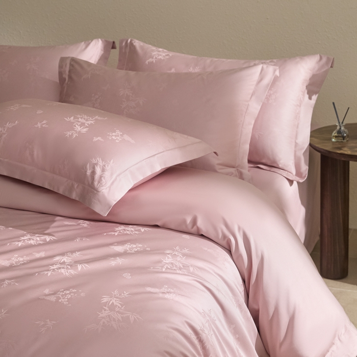 91家纺网 家纺一手货源 找家纺 欧乐蒂 2026新款亲肤棉提花四件套竹影系列 竹影-胭脂