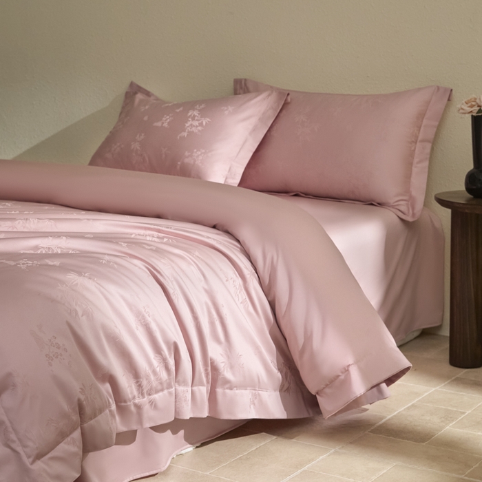 91家纺网 家纺一手货源 找家纺 欧乐蒂 2026新款亲肤棉提花四件套竹影系列 竹影-胭脂