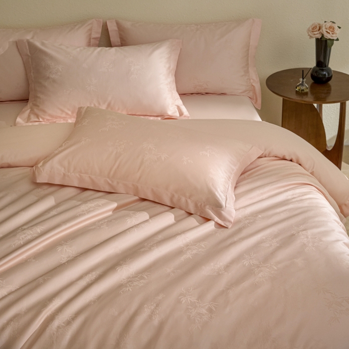 91家纺网 家纺一手货源 找家纺 欧乐蒂 2026新款亲肤棉提花四件套竹影系列 竹影-粉玉