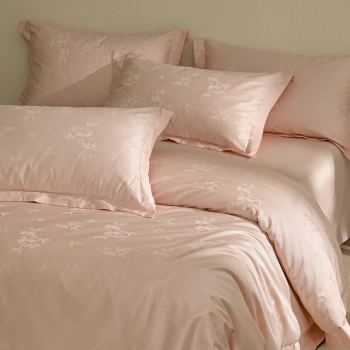 91家纺网 家纺一手货源 找家纺 欧乐蒂 2026新款亲肤棉提花四件套竹影系列 竹影-粉玉