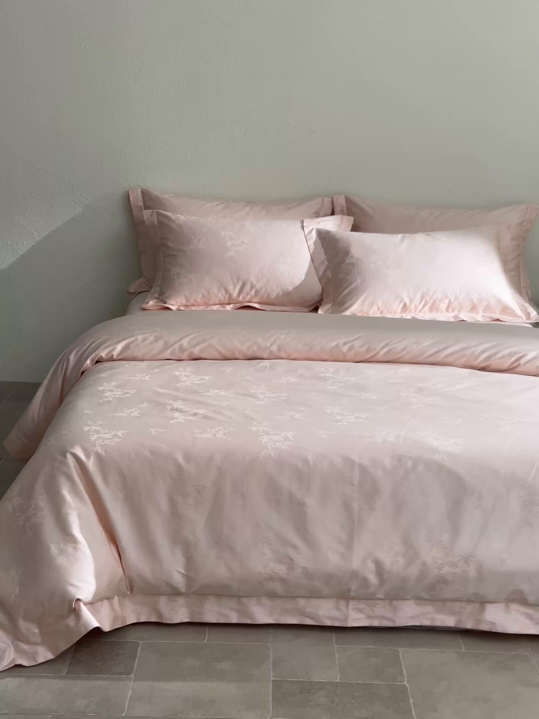 91家纺网 家纺一手货源 找家纺 欧乐蒂 2026新款亲肤棉提花四件套竹影系列 竹影-粉玉